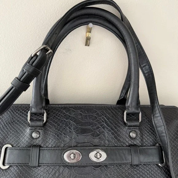 Coach Swagger Python Embossed Leather Suede Satchel Bag Black 36499 - Picture 5 of 12